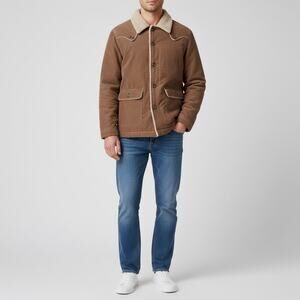 Fossil Brand Sherpa Lined Corduroy Jacket Mens Large Brown Button Front Vintage